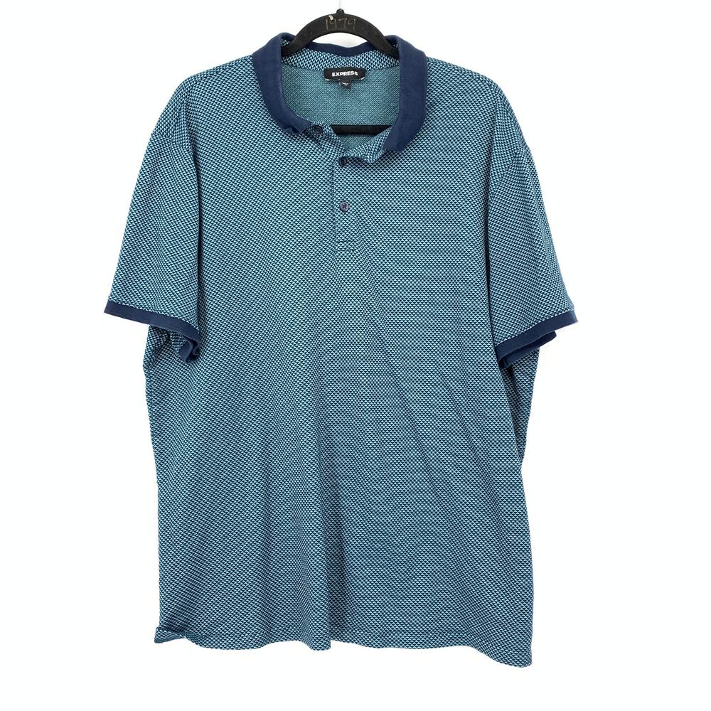 Express Polo Shirt Mens Size XL Short Sleeve Blue Contrast Detail